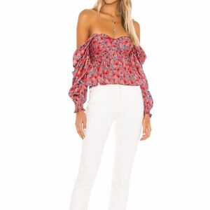 House of Harlow 1960 Red and Blue Floral Blouse